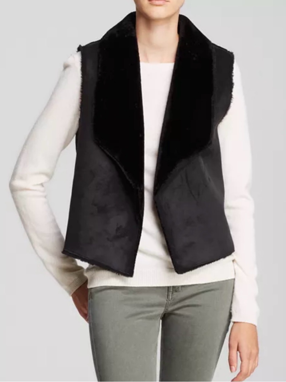 Velvet by Graham Spencer Twiggy Black Faux Fur-Lined Vest